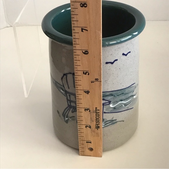 Great Bay Pottery Stoneware 6" Wine Chiller/Utensil Crock Holder Hand Decorated - Picture 12 of 14